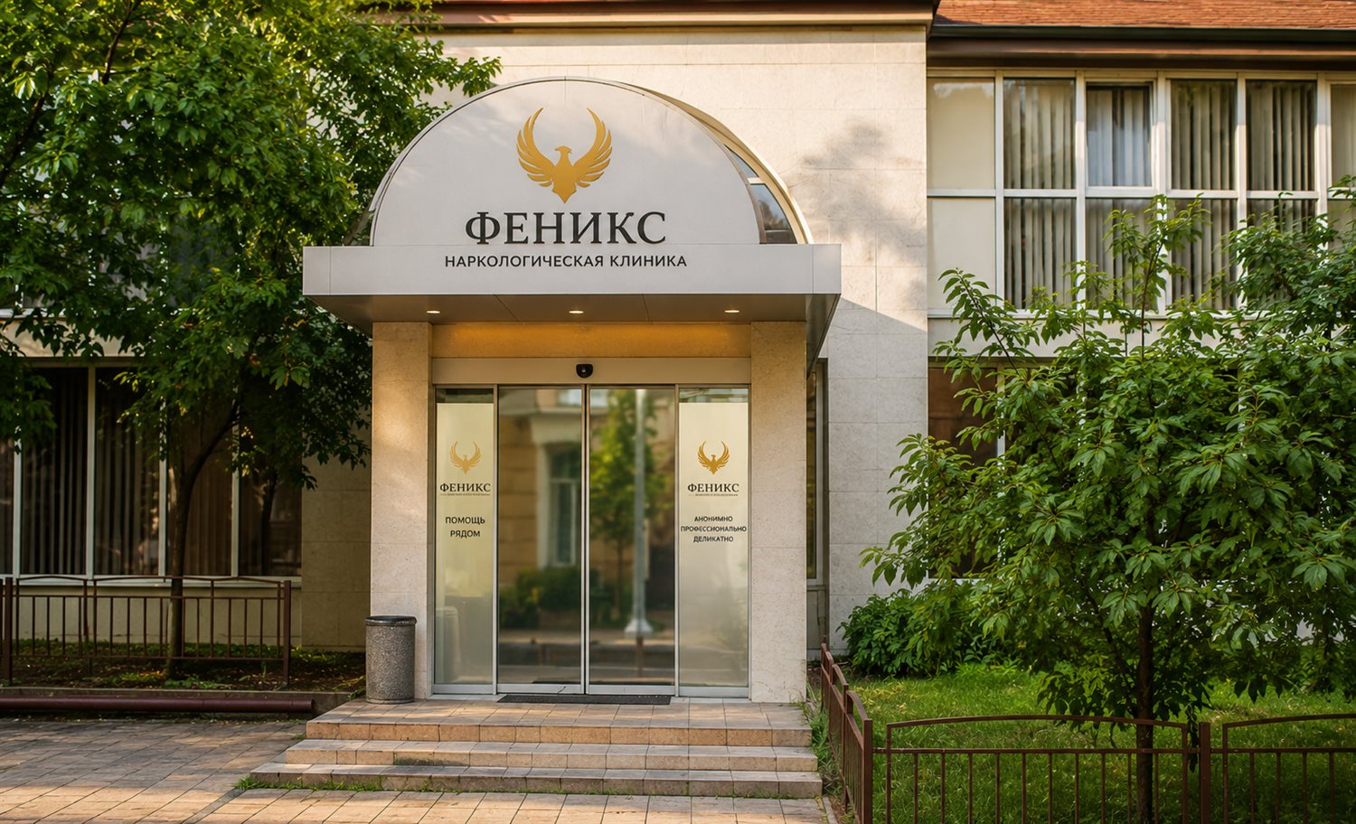 Вход в наркологическую клинику «Феникс» в Воскресенске