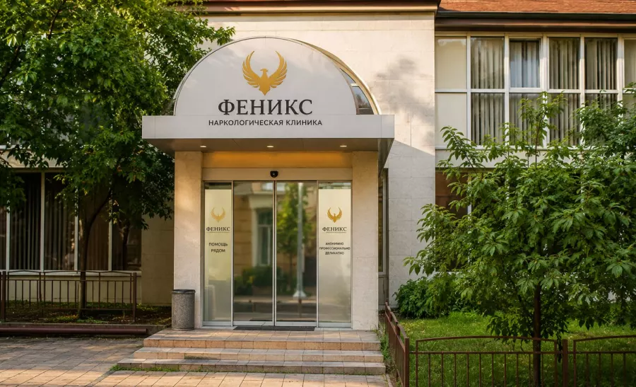 Вход в наркологическую клинику «Феникс» в Воскресенске